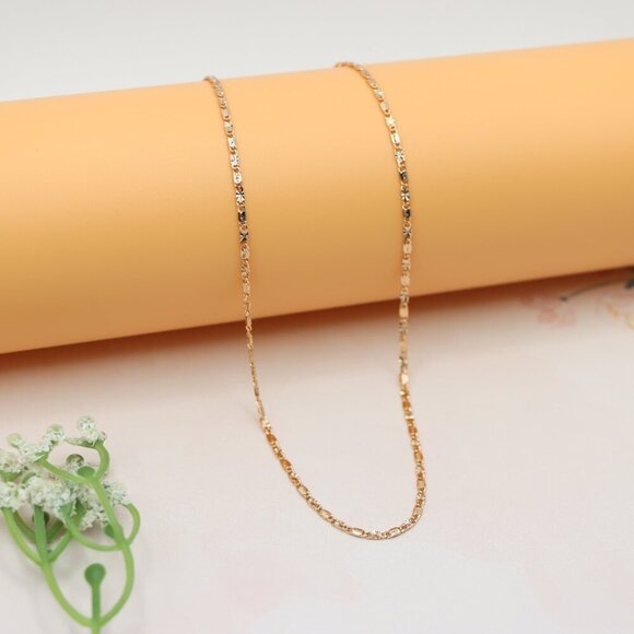 Rose Gold Flat Link Necklace in 18K Gold Plated Brass , XPNL0196 - Picture 1 of 12